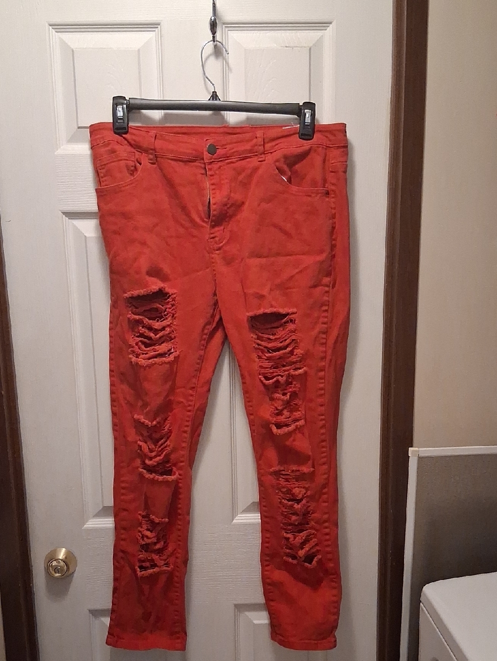Distressed Red Ripped Skinny Jeans